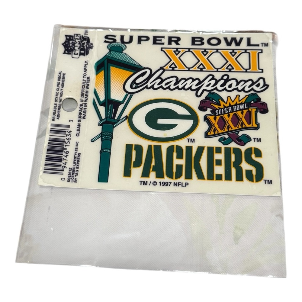 Vintage 1997 Green Bay Packers Super Bowl XXXI Champions Static Cling Decal Rare